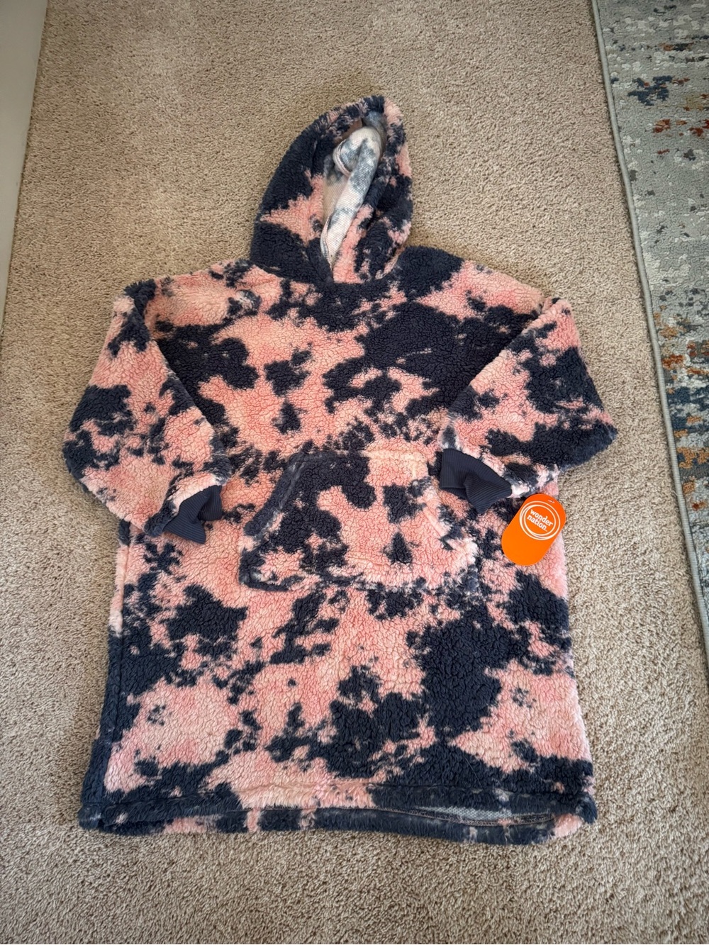 wonder nation Plush Tie-Dye Hooded Sherpa Robe - Pink & Black